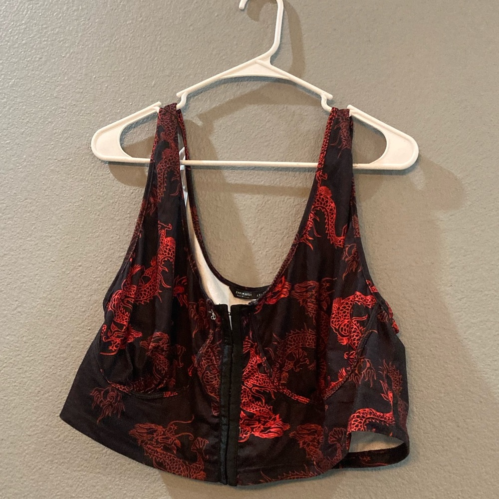 new “corset” top with red dragon print